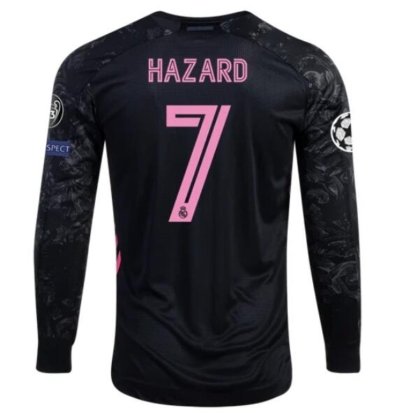 Real Madrid Long Sleeve Third Soccer Jersey Shirt EDEN HAZARD #7 2020/21